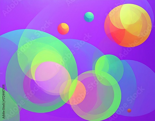 Abstract colorful circles on a vibrant purple background