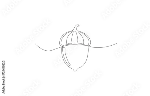 Acorn Minimal Line Drawing – Hand Drawn Oak Leaves and Acorn Outline Vector Illustration