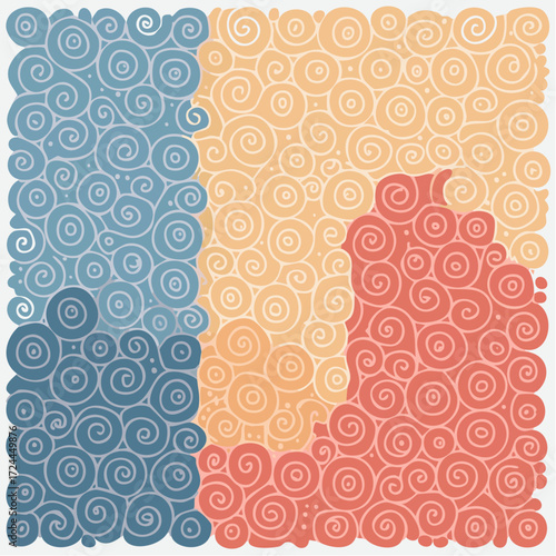Abstract Swirl Pattern in Blue Orange and Red Hues