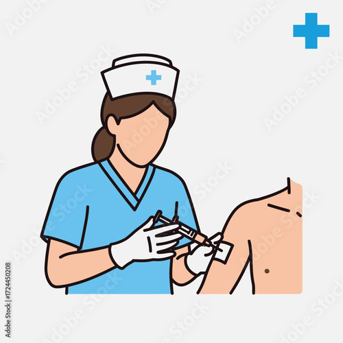 Nurse administering an injection to a patient's arm.