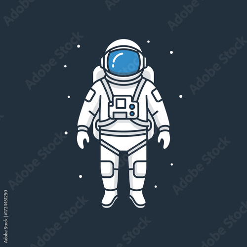 Cartoon illustration of an astronaut in a white spacesuit floating in the vastness of outer space with stars.