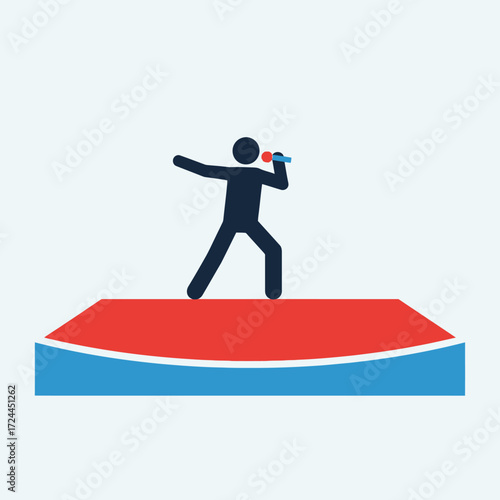 A stylized silhouette of a person singing into a microphone on a stage.