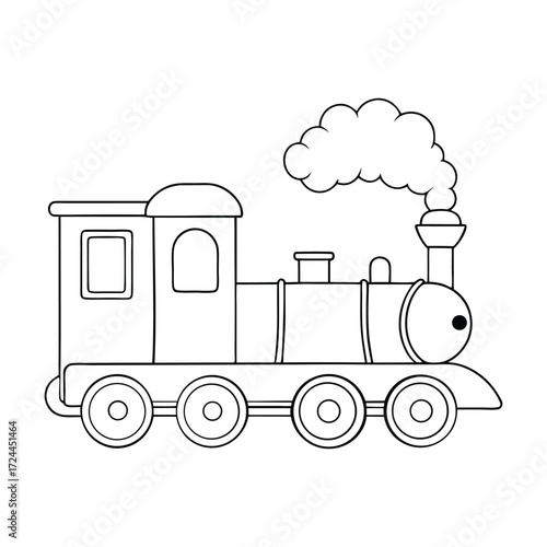 A steam locomotive coloring page featuring a classic train engine with large wheels, smokestack, and detailed design, perfect for kids and train enthusiasts to color.
