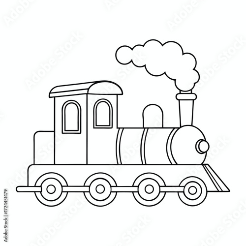 A steam locomotive coloring page featuring a classic train engine with large wheels, smokestack, and detailed design, perfect for kids and train enthusiasts to color.
