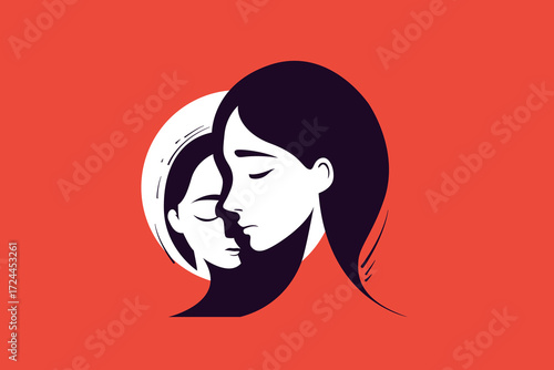 Mother and Child Silhouette – Childhood Duality, Trauma and Healing Concept Illustration