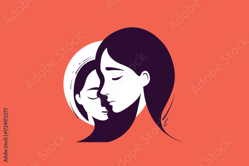 Mother and Child Silhouette – Childhood Duality, Trauma and Healing Concept Illustration