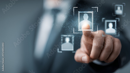 A businessman using smart technology to verify digital identity, KYC documents, and approve online profiles, representing secure authentication and onboarding in digital business platforms.