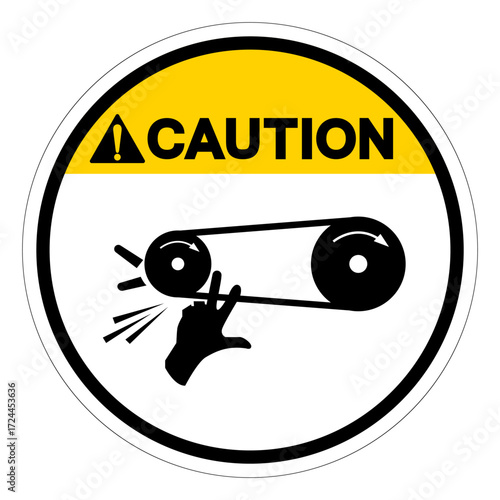 Caution Rotating Pulleys and Moving Belts Symbol Sign,Vector Illustration, Isolated On White Background Label. EPS10
