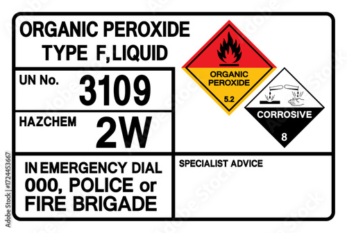 Oganic Peroxide Type F Liquid UN 3109 Symbol Sign, Vector Illustration, Isolate On White Background, Label.EPS10