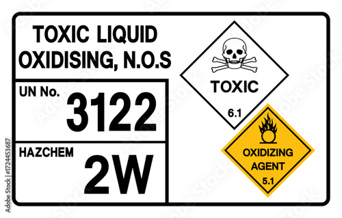 Toxic Liquid Oxidising UN 3122 Symbol Sign, Vector Illustration, Isolate On White Background, Label.EPS10