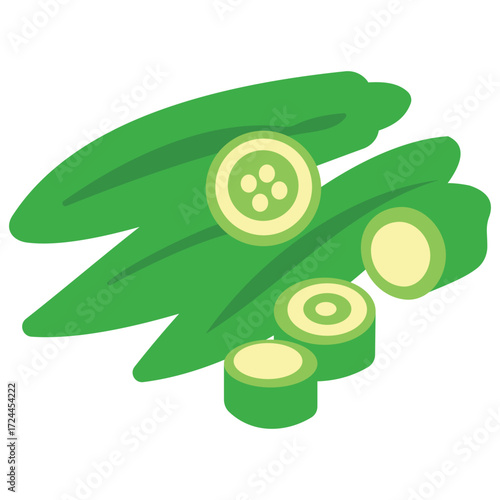 Fresh okra pods illustration, perfect for cooking recipe, vegetarian food design, farm product, and nutrition-rich vegetable concept.
