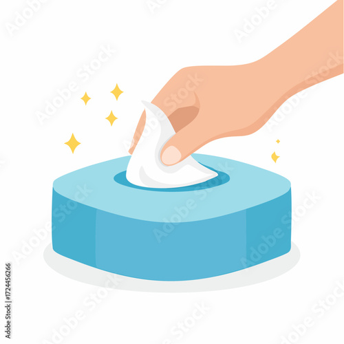 Hand Reaching for Tissue from Light Blue Box