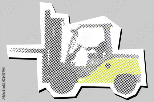 Forklift halftone dotted collage element pointillize in paper torn vector. A striking design for logistics, industry, and warehouse themes