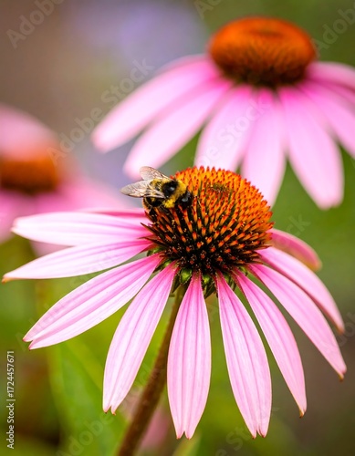 Close-up of bee on pink coneflower