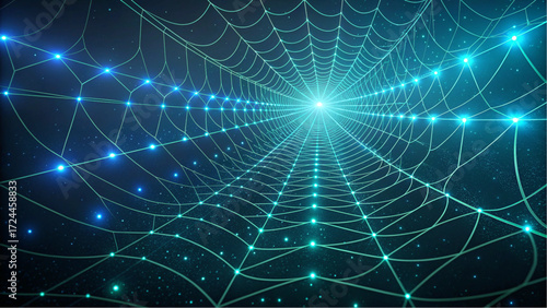 Abstract Digital Data Flow Network with Glowing Lines