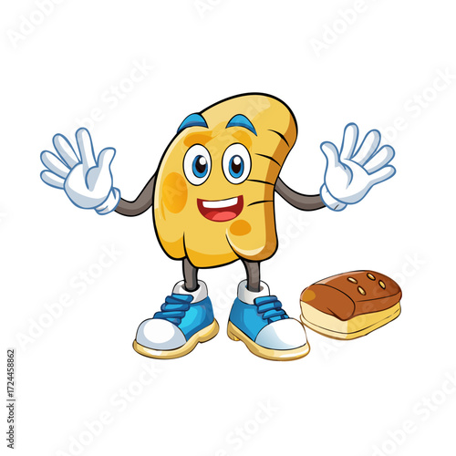 Retro Cartoon Character Facial Expressions and Bread Mascot, vector illustration. character foot in shoes, walking, hands in gloves. Mascot body parts, vector ... See More