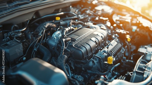 Close-up of a car engine compartment