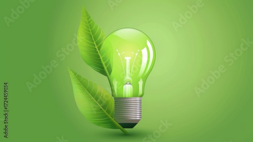 Eco-Innovation & Light Concepts: Green Energy Lightbulbs, Nature-Inspired Leaf Icons & Vector Illustrations
