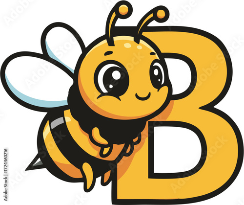 Cute Bee Mascot Beside Letter B A Playful Vector Illustration for Kids
