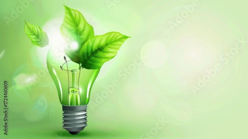Eco-Innovation & Light Concepts: Green Energy Lightbulbs, Nature-Inspired Leaf Icons & Vector Illustrations