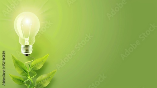 Eco-Innovation & Light Concepts: Green Energy Lightbulbs, Nature-Inspired Leaf Icons & Vector Illustrations