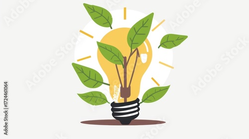 Eco-Innovation & Light Concepts: Green Energy Lightbulbs, Nature-Inspired Leaf Icons & Vector Illustrations