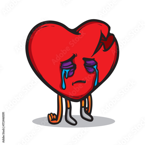 Broken Heart Character Cartoon Vector Illustration