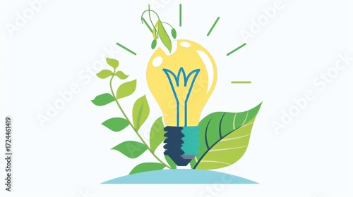 Eco-Innovation & Light Concepts: Green Energy Lightbulbs, Nature-Inspired Leaf Icons & Vector Illustrations
