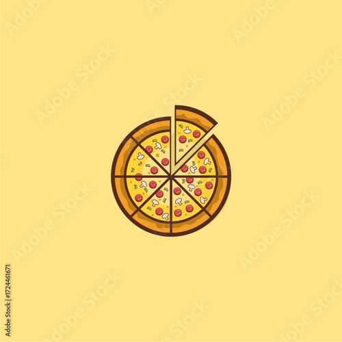 Pizza with toppings flat vector illustration
