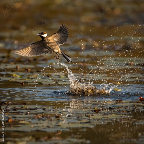 great crested grebe in flight