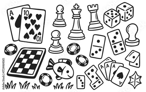 Board Game and Casino Doodle Collection Isolated on Transparent Background, Generative AI