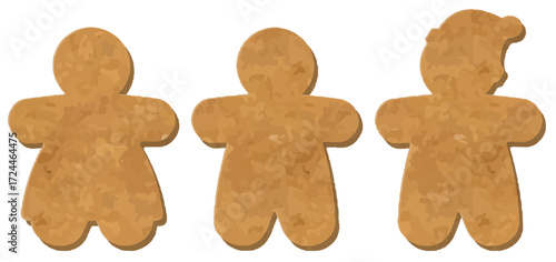 Vector illustration of gingerbread man cookie. Christmas biscuit front and back view with icing decoration on white background.
