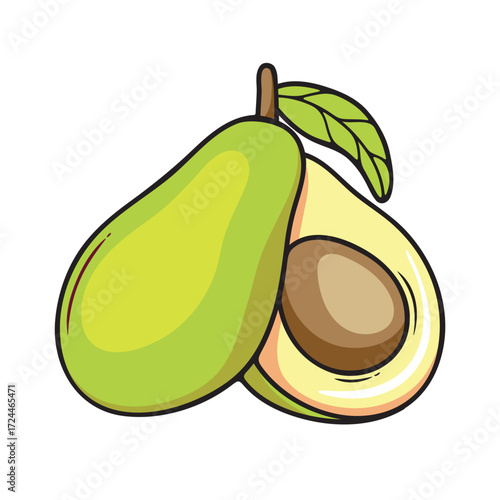 Vector illustration of an avocado with flesh and seed, simple and modern style. Bright image, suitable for packaging design, posters, restaurant menus, food labels and graphic projects about fruits, h