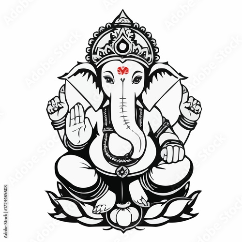 Elegant Ganesha illustration for spiritual design projects, perfect for festival promotions, cultural events, and adding a touch of Indian tradition to your creative work
