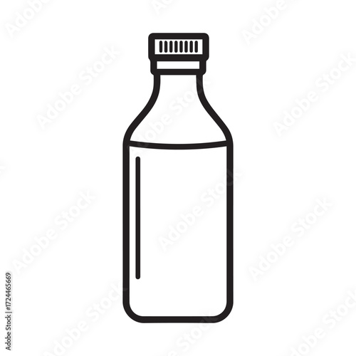 Black outline illustration shows a glass bottle with a stopper over white background