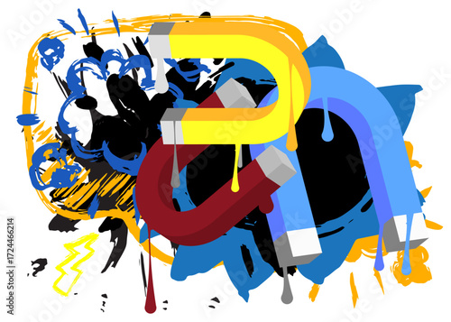Magnet graffiti. Abstract modern street art decoration performed in urban painting style.
