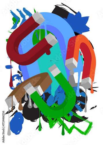 Magnet graffiti. Abstract modern street art decoration performed in urban painting style.