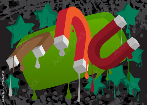 Magnet graffiti. Abstract modern street art decoration performed in urban painting style.