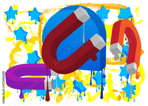 Magnet graffiti. Abstract modern street art decoration performed in urban painting style.
