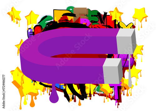 Magnet graffiti. Abstract modern street art decoration performed in urban painting style.