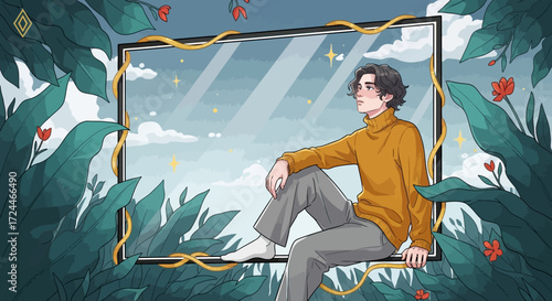Man Contemplating Nature Near a Window