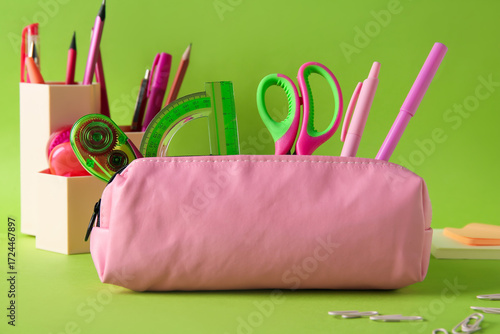 Pink pencil case with schoo...