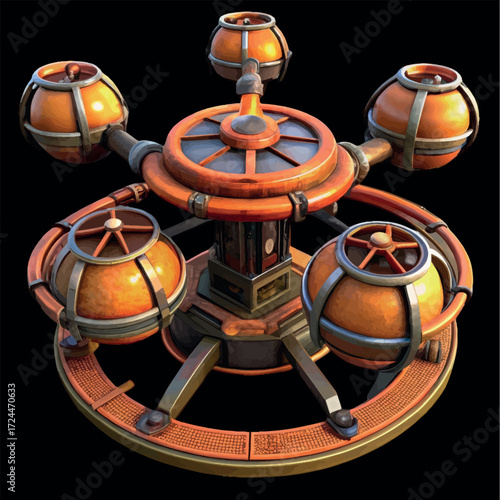 Intricate Machine: A detailed depiction of a complex machine, with industrial steampunk elements. the image showcases a sense of innovation and intricate design.