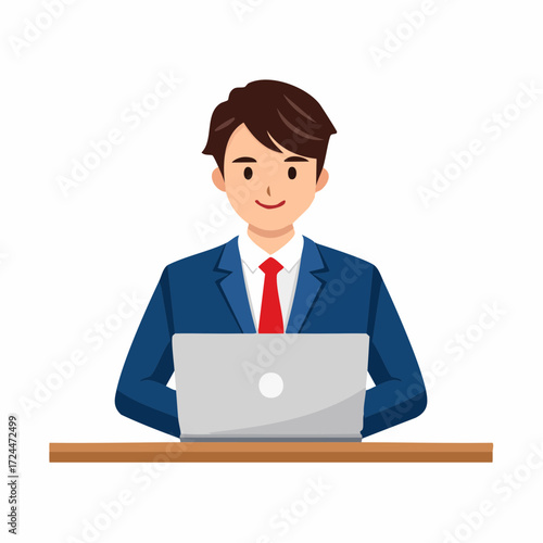 パソコン作業をする働く男性のベクターイラスト素材