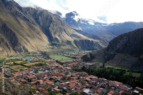 Overview of Ollantaytambo village, Peru