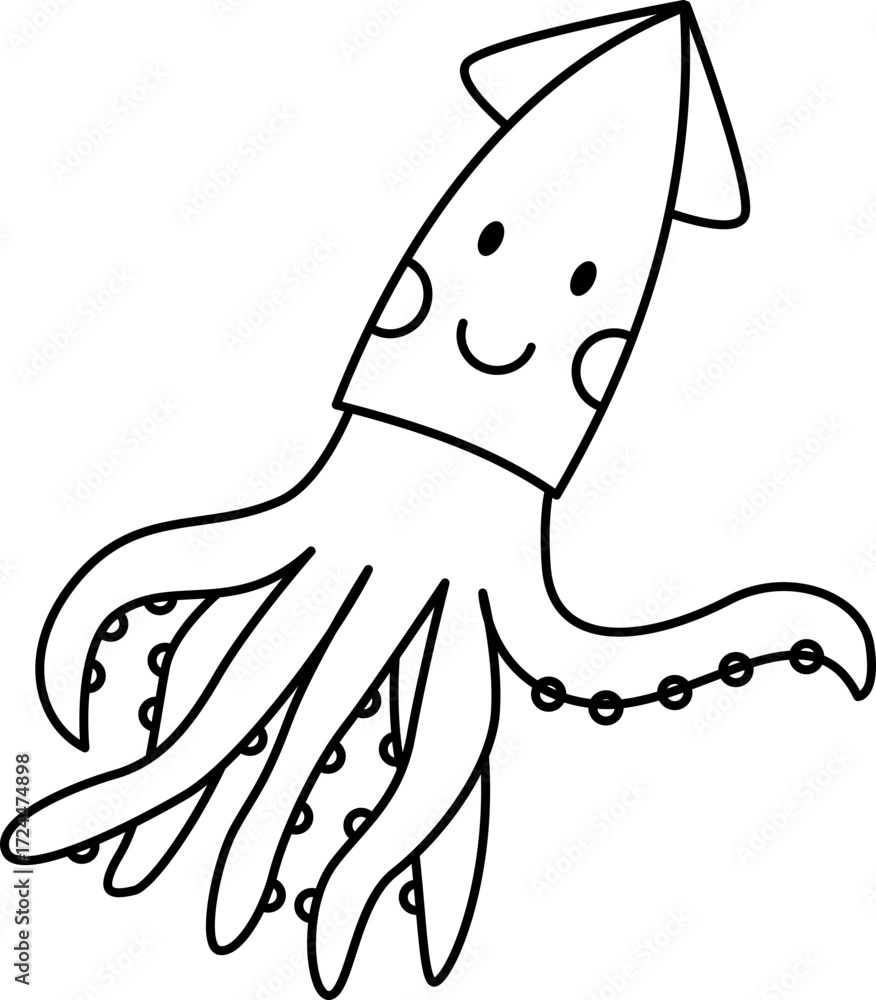 Obraz premium Vector Illustration of Squid. Simple Outline Squid Coloring Page