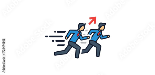 Business growth acceleration with agile business people running fast symbolizing career advancement and performance improvement for corporate promotion.