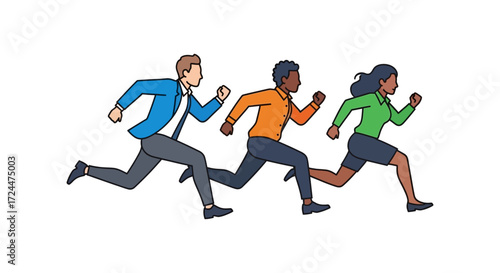 Business people running race colleagues compete running together success challenge teamwork motivation leadership business concept