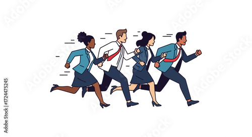 business team running in a competitive race striving for success illustrating teamwork speed and corporate agility perfect for motivational content