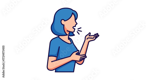 Businesswoman explaining a concept with hand gestures speaking confidently ideal for presentations or webinars showcasing expertise and skills.